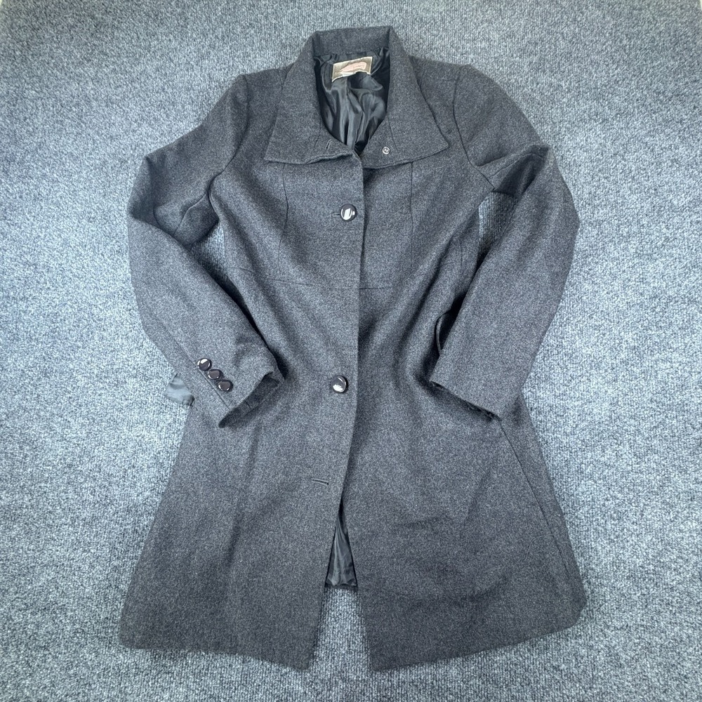 Forever 21 Love 21 Peacoat Womens M Heather Gray Wool Pleated Single Breasted